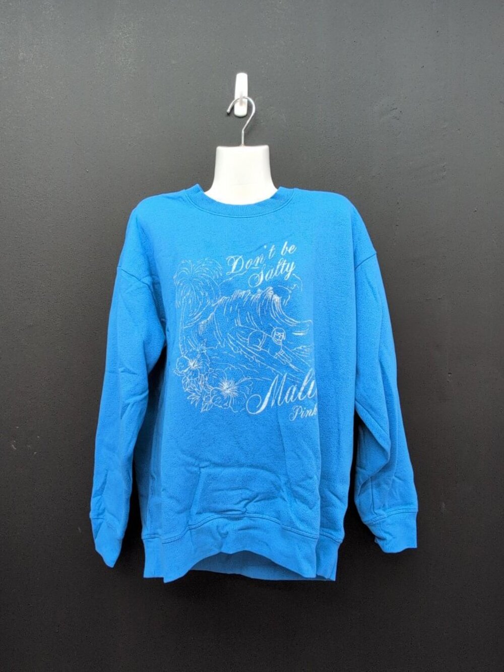Victoria Secret PINK Campus Fleece Oversized Crew Sweatshirt Medium Blue